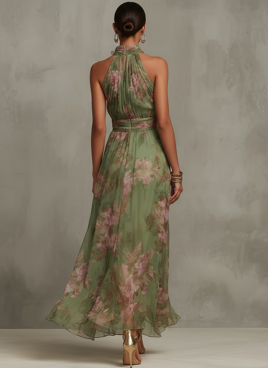 Sofia | Elegant Floral Maxi Halter Dress