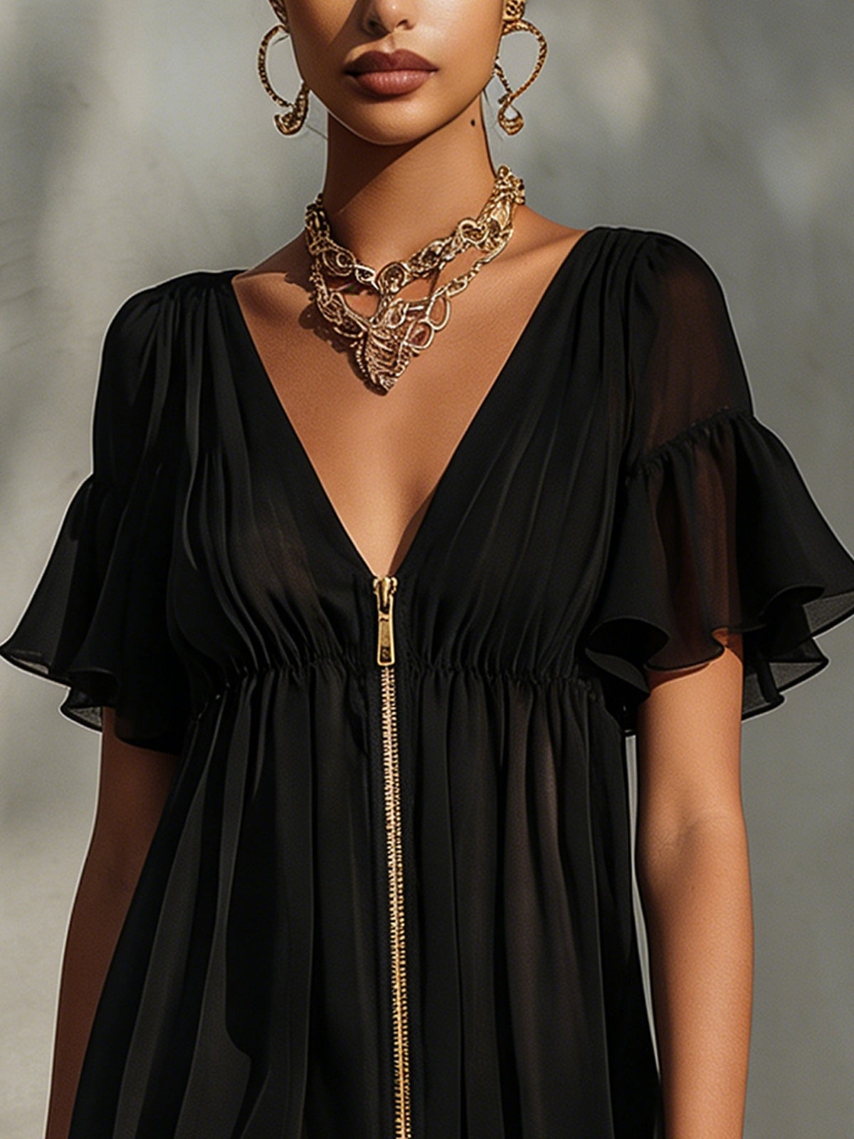 Delphine Black Lace-Trimmed Mini Dress