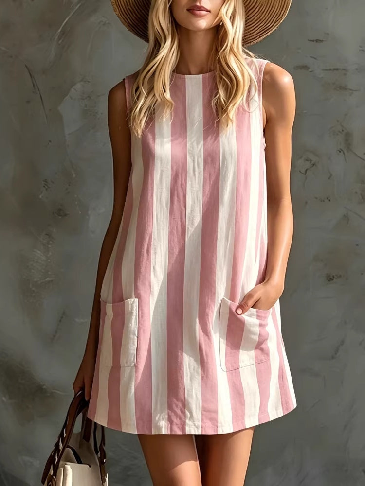 Retro Striped Sleeveless Mini Dress
