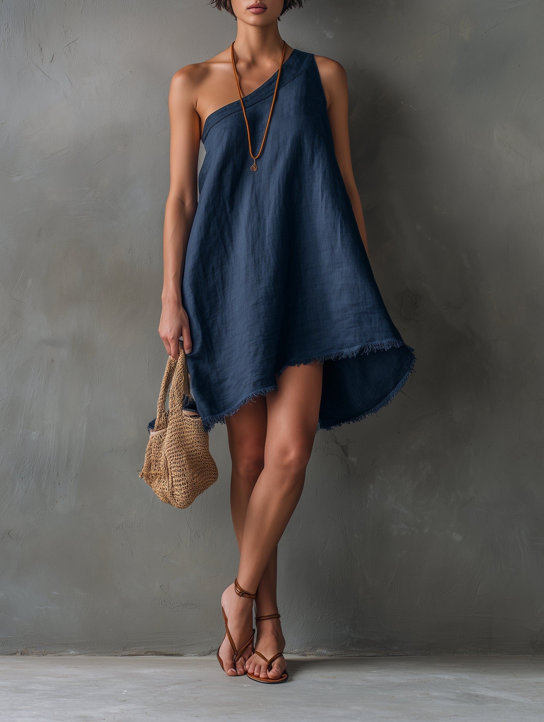 Asymmetric Sleeveless Mini Dress Navy Blue