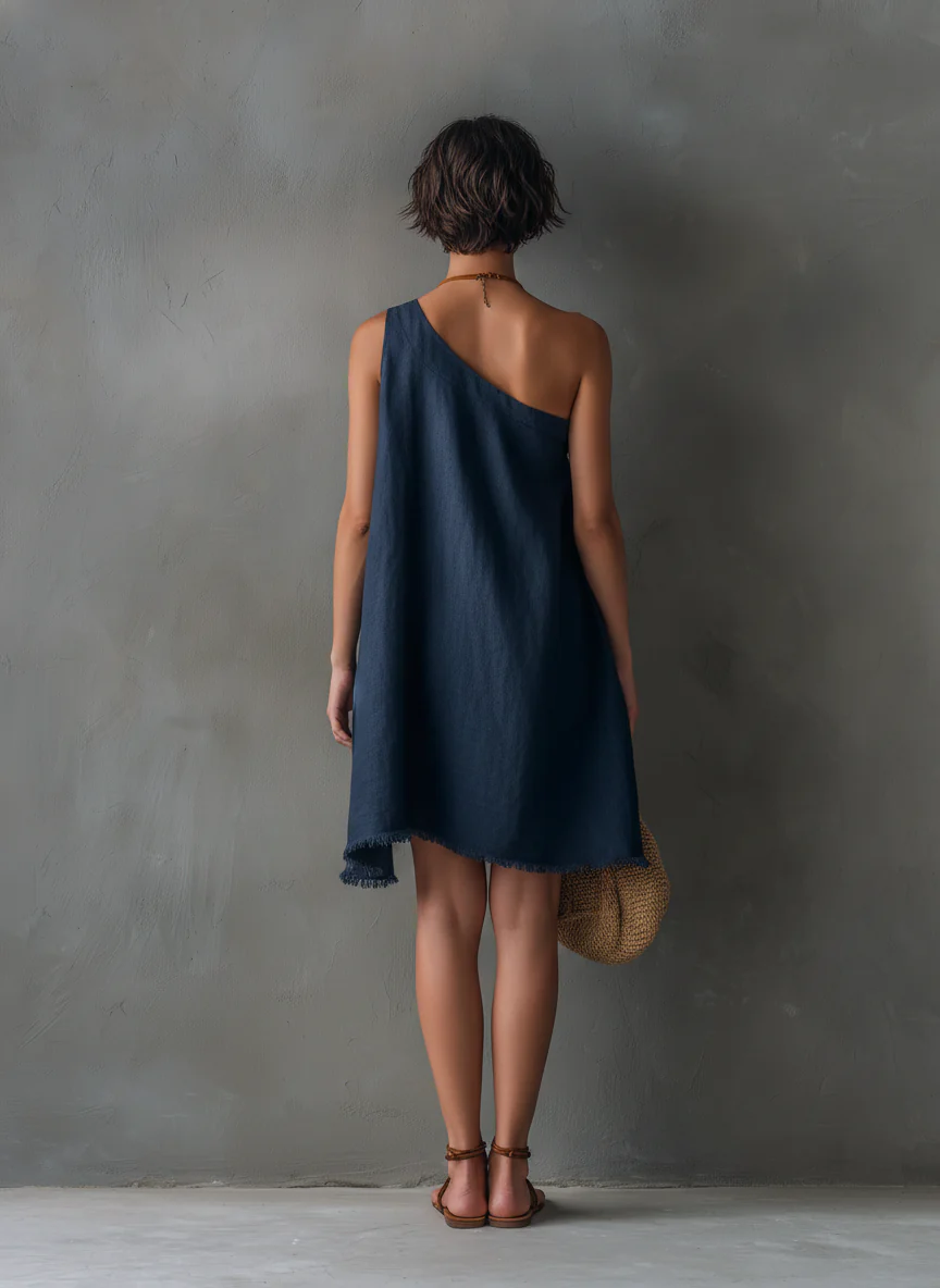 Asymmetric Sleeveless Mini Dress Navy Blue