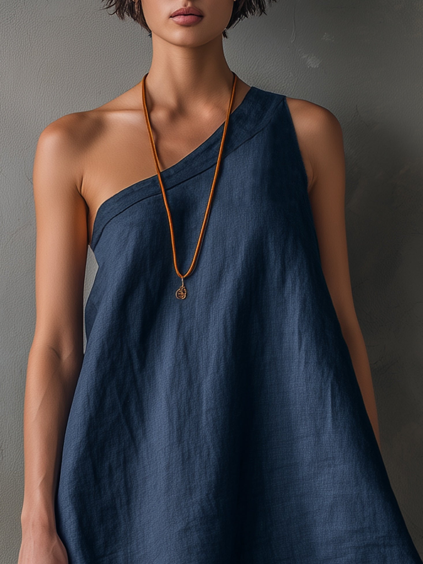 Asymmetric Sleeveless Mini Dress Navy Blue