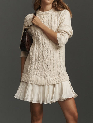 Cable Knit Mini Dress in Ivory
