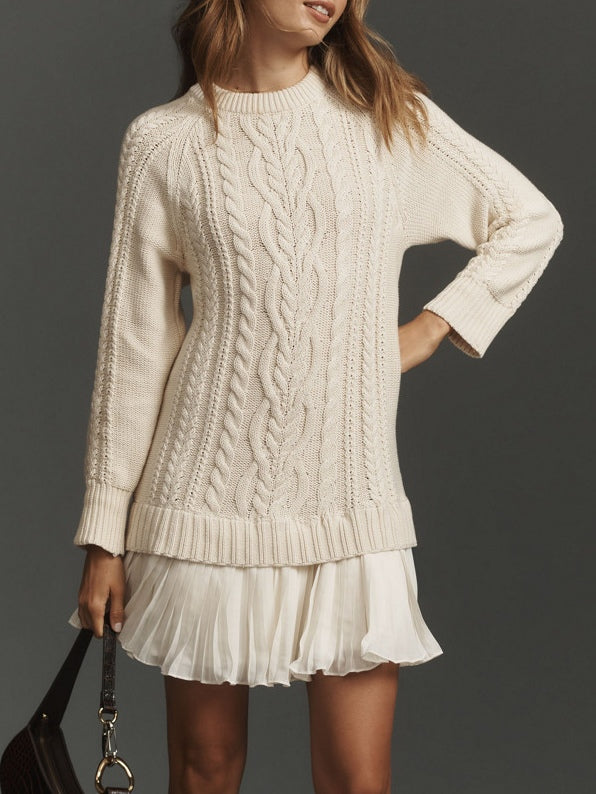 Cable Knit Mini Dress in Ivory