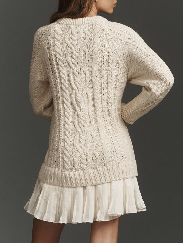 Cable Knit Mini Dress in Ivory