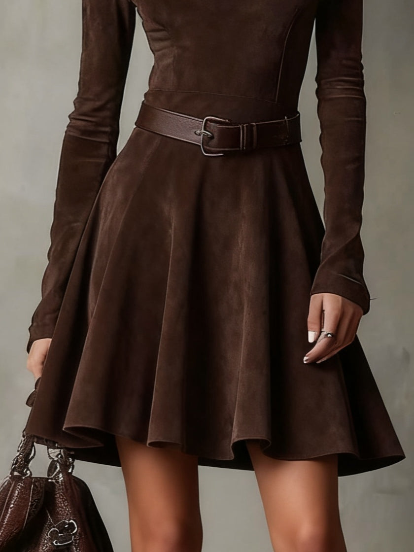 Vintage Dark Brown Suede Mini Dress