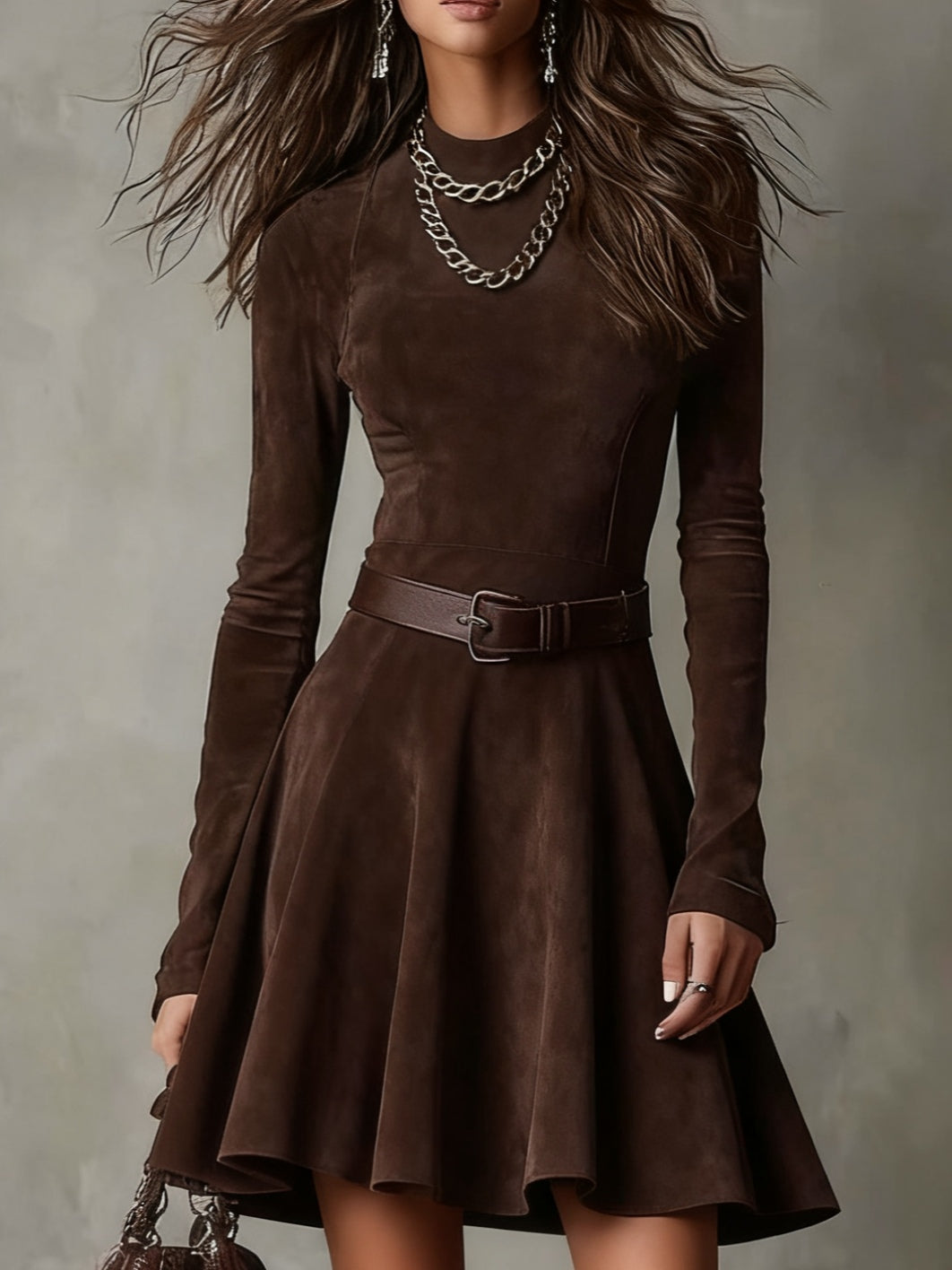 Vintage Dark Brown Suede Mini Dress