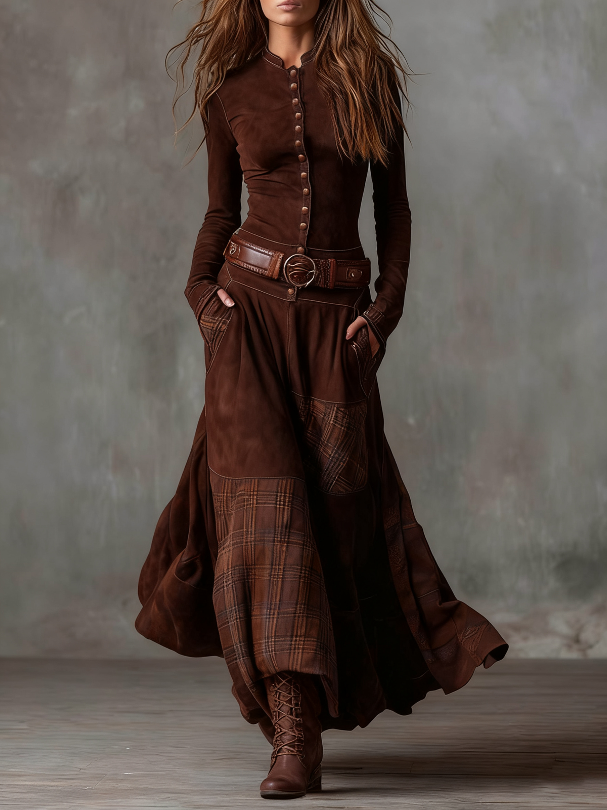 Elise | Maxi Dress in Eco-Friendly Suede with Belt