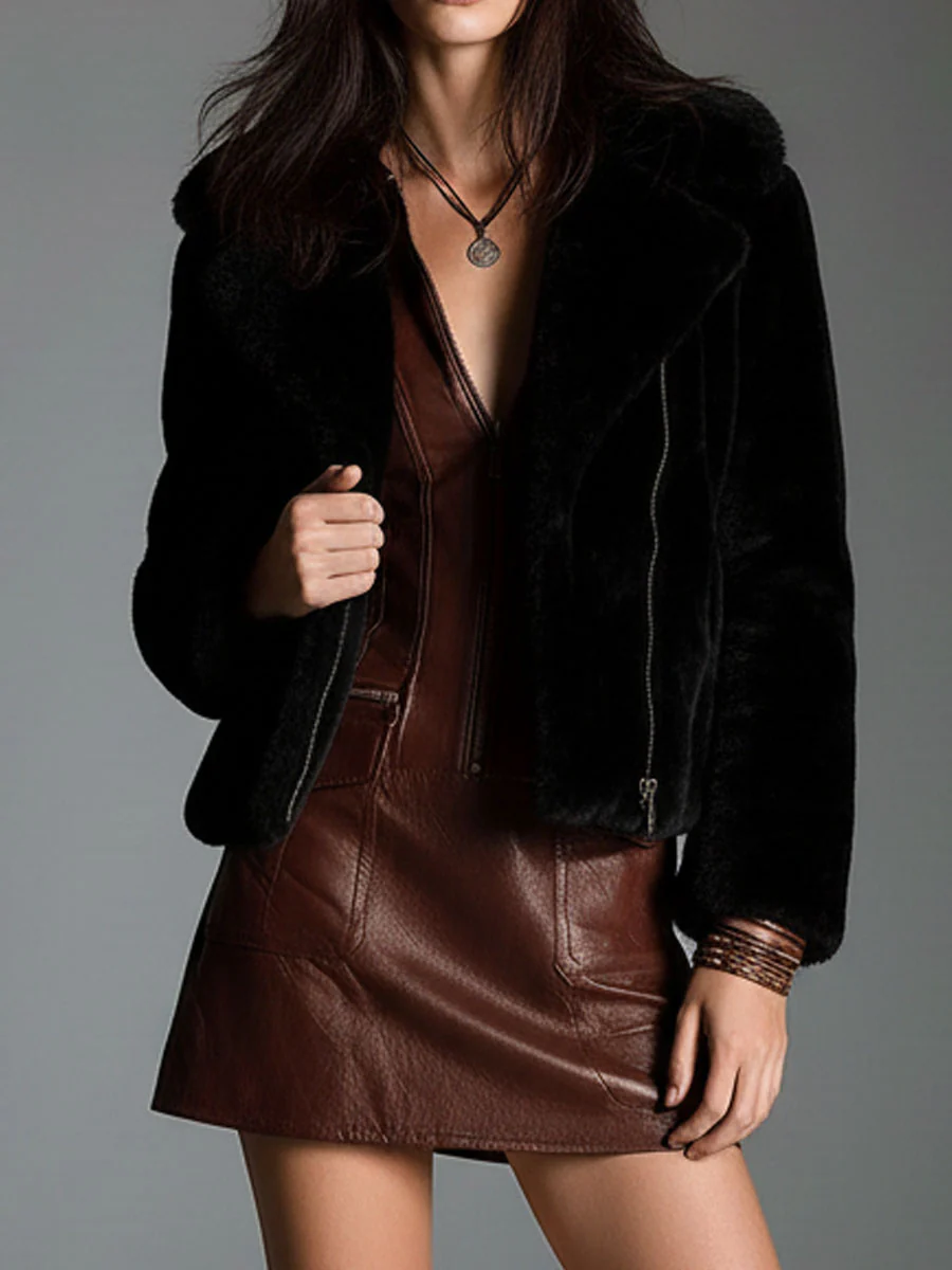 Chocolate Brown Eco-Leather Mini Zip-Up Dress