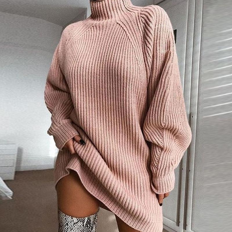 High Neck Sweater Dress with Raglan Sleeves