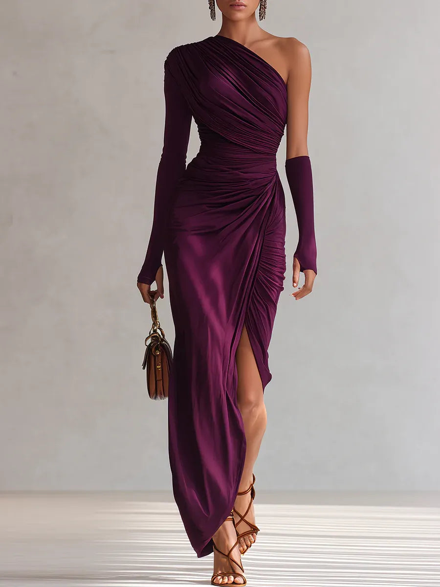 Rosalia™ - Elegant sexy purple one-shoulder maxi dress