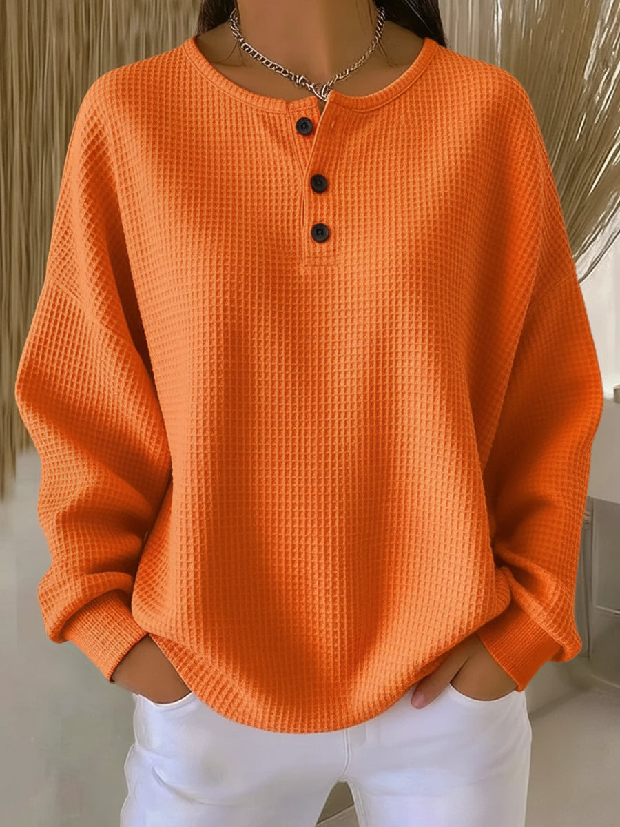 Nell | Cozy Waffle Henley Sweatshirt