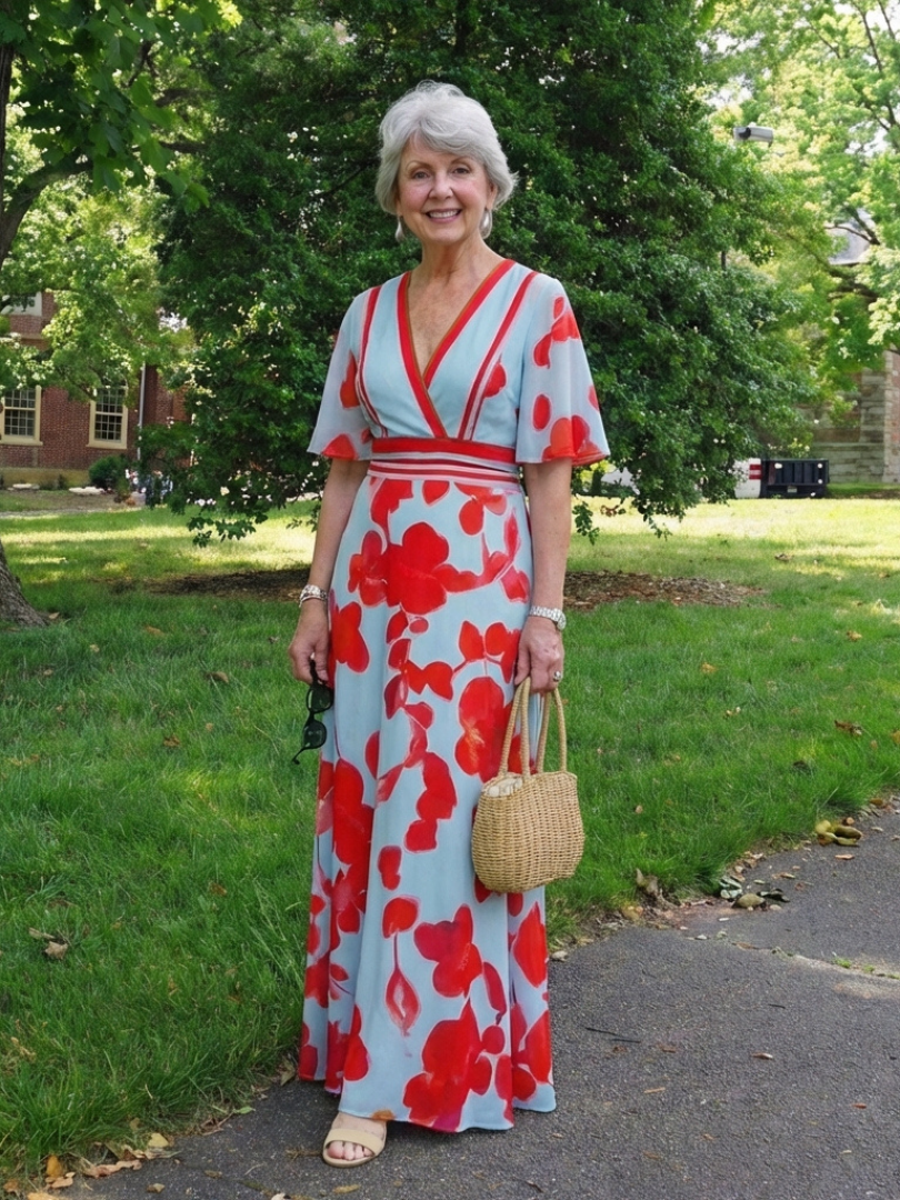 Hayes & Tate™  | V Neck Short Sleeve Floral Maxi Dress