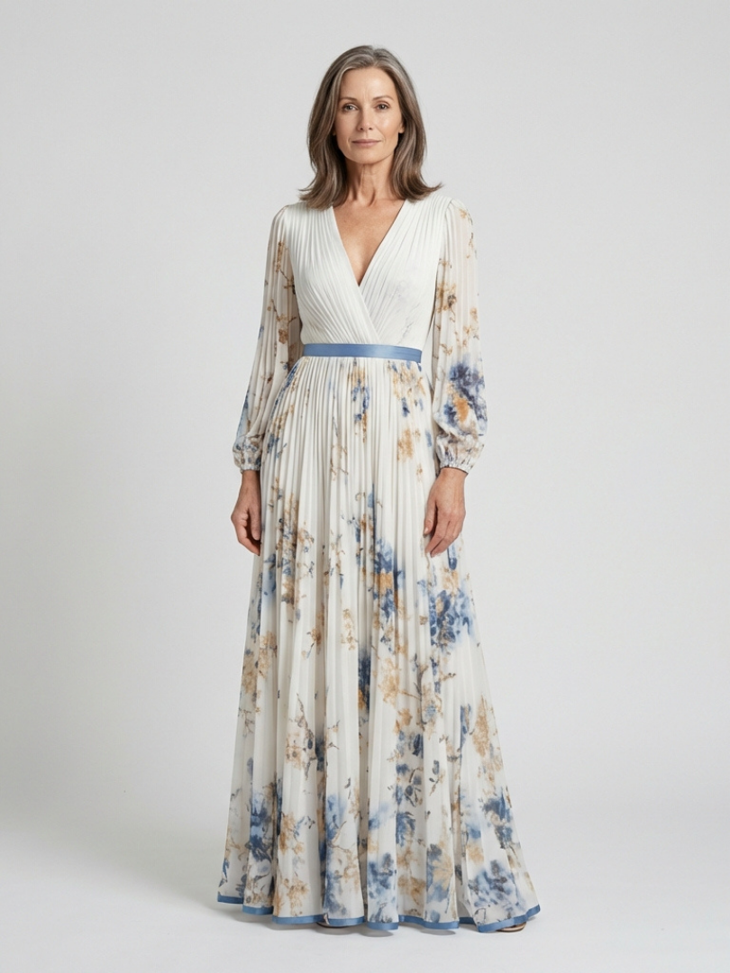 Hayes & Tate™  | Long Sleeve V Neck Floral Maxi Dress