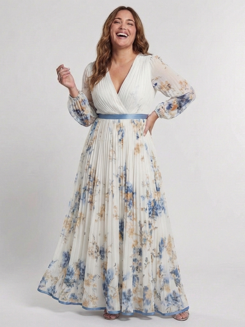 Hayes & Tate™  | Long Sleeve V Neck Floral Maxi Dress