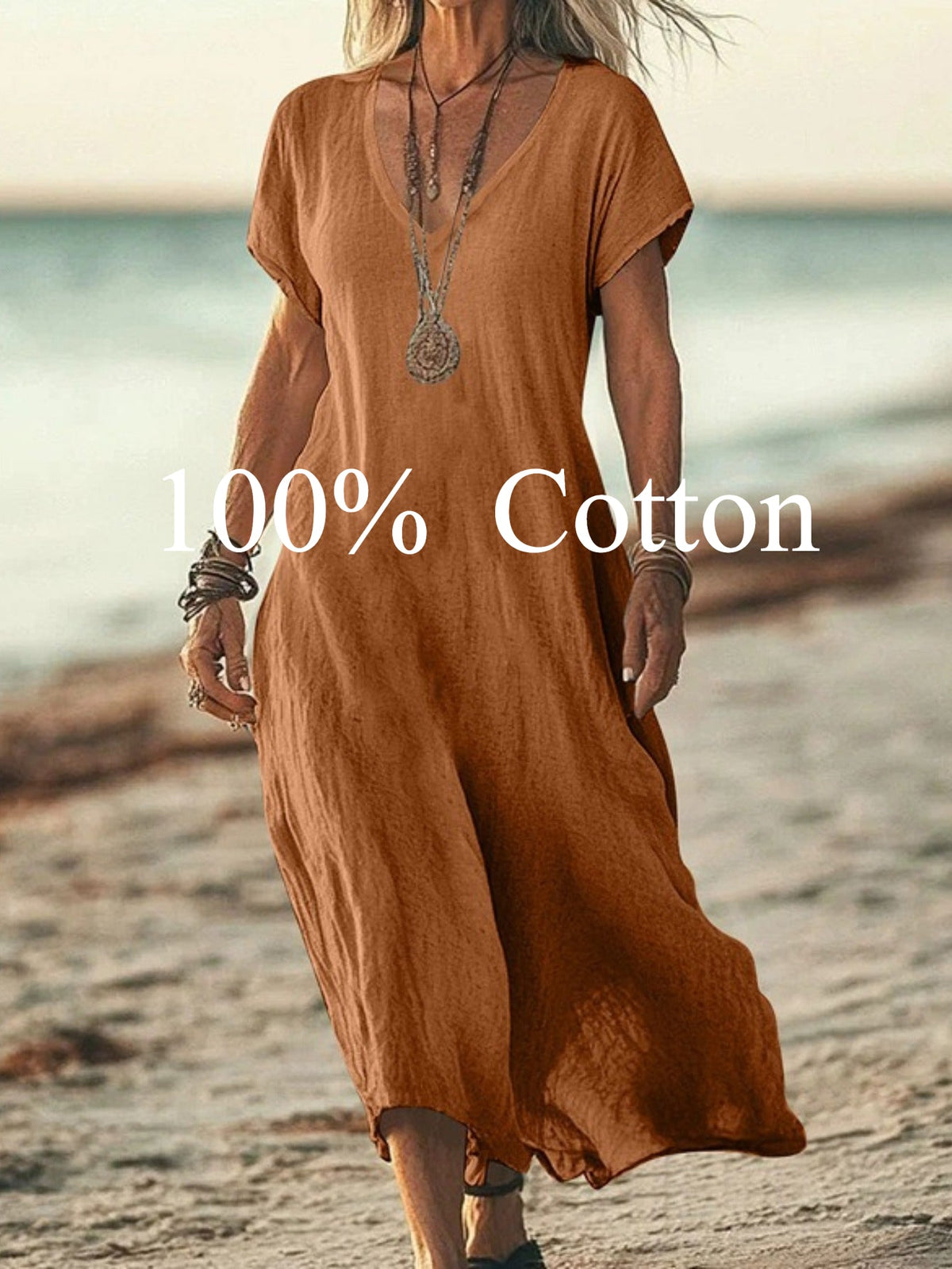 Angela |  100% cotton V-neck Maxi Dress