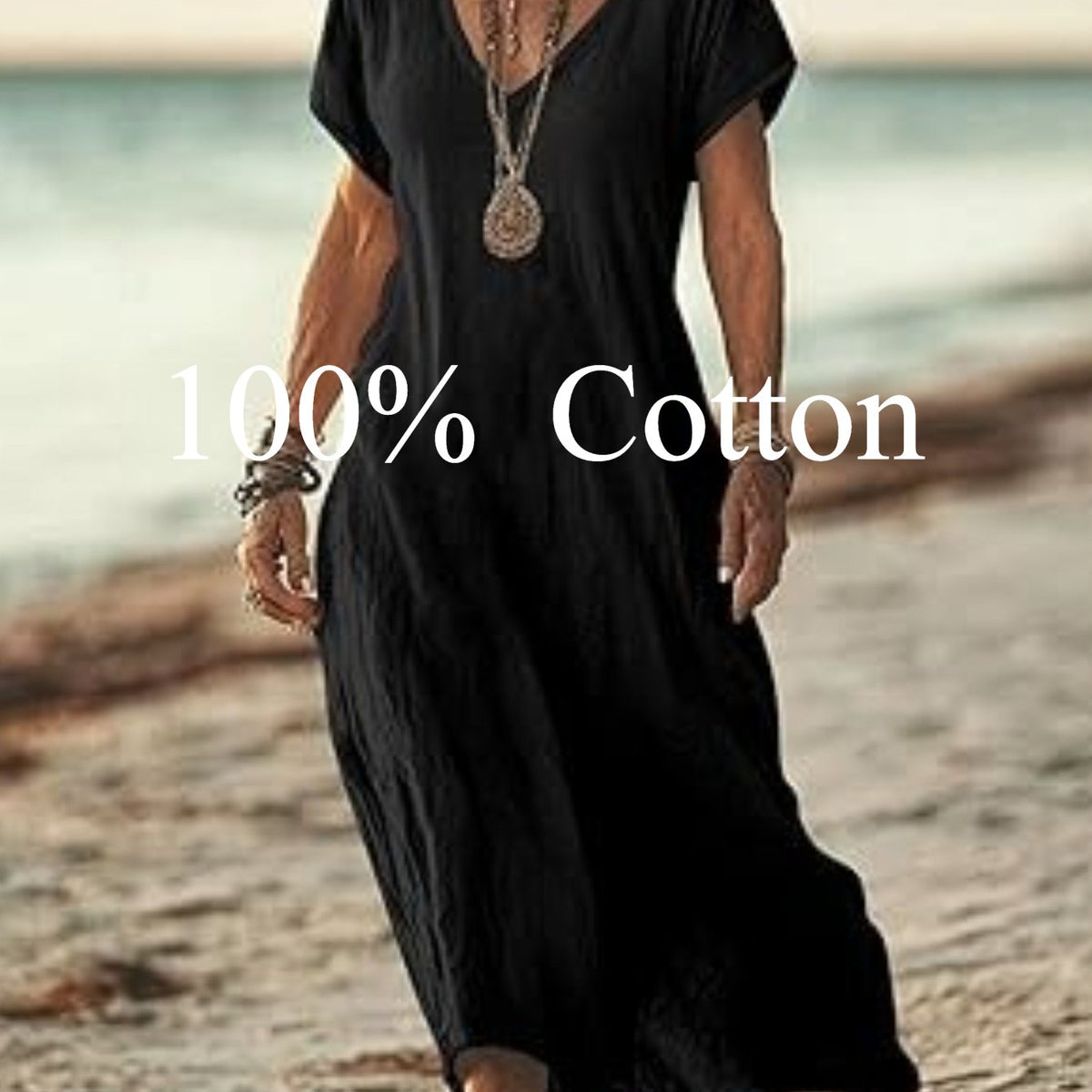 Angela |  100% cotton V-neck Maxi Dress