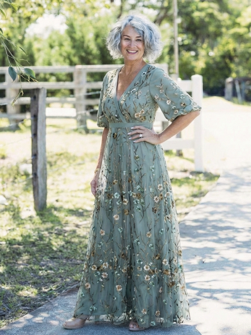 Hayes & Tate™  | Floral V Neck Short Sleeve Maxi Dress