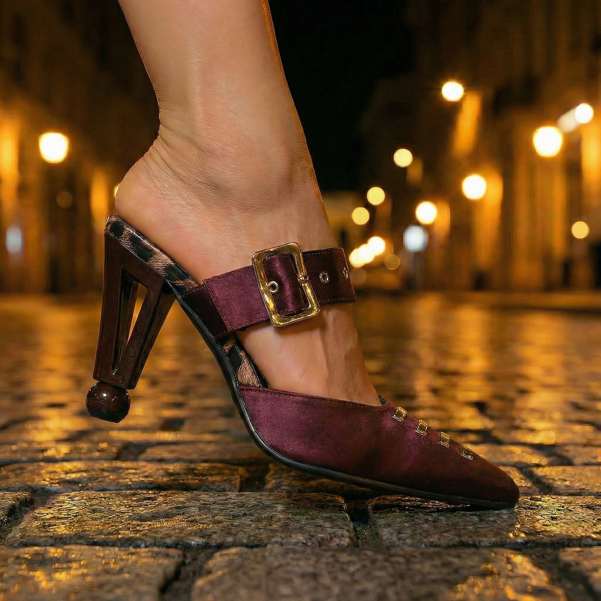 Serena Buckle Mule Heel