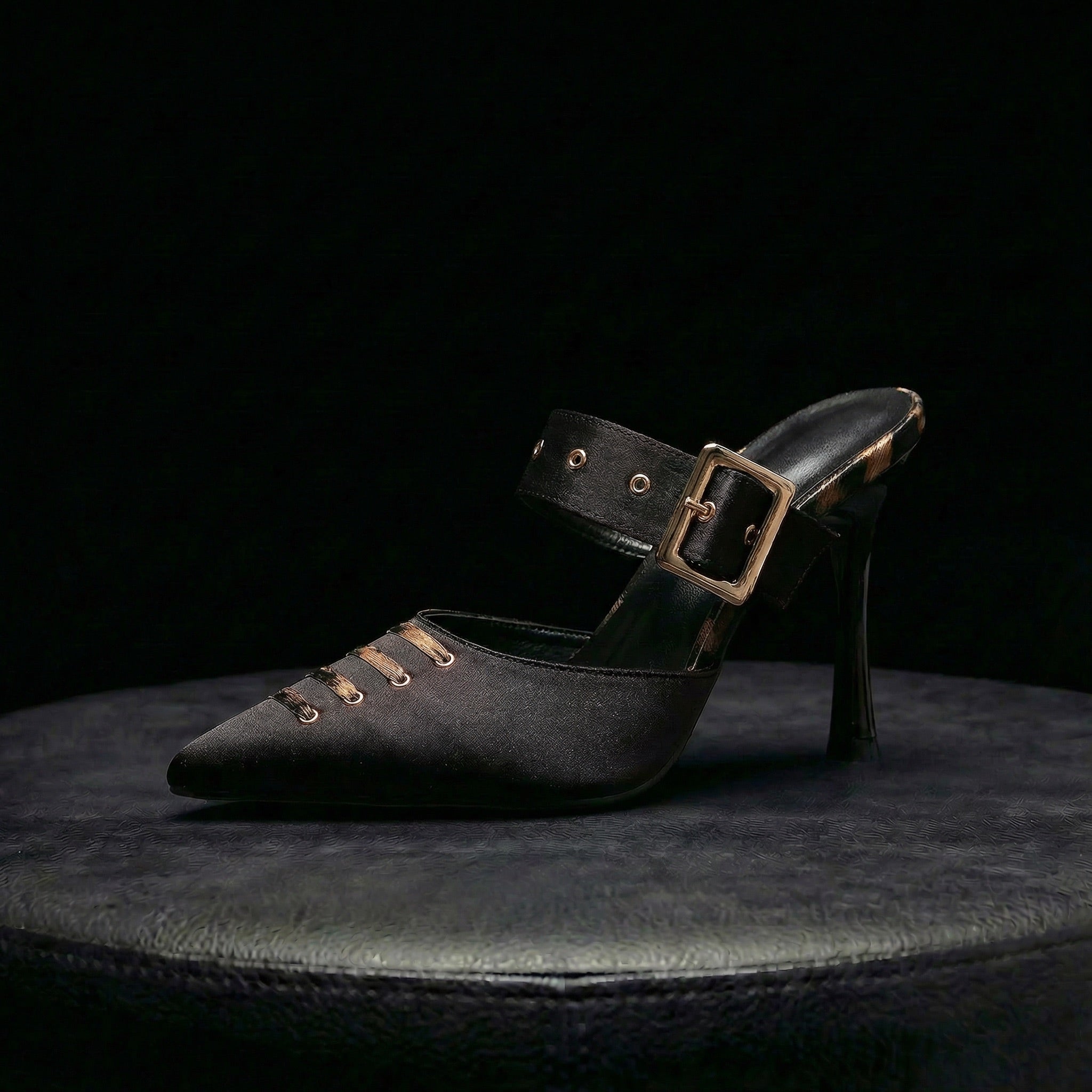 Serena Buckle Mule Heel