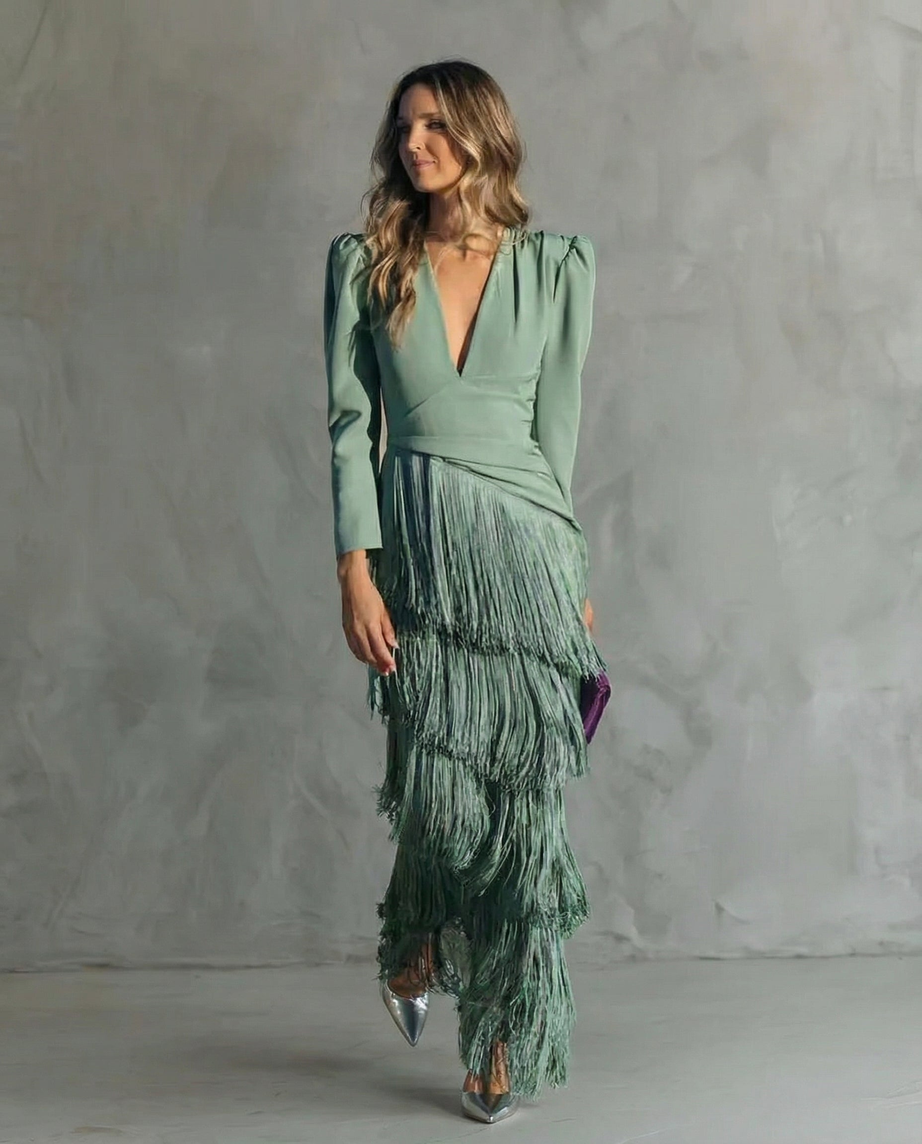 Isabella | Elegant Dress with Fringe Sleeves