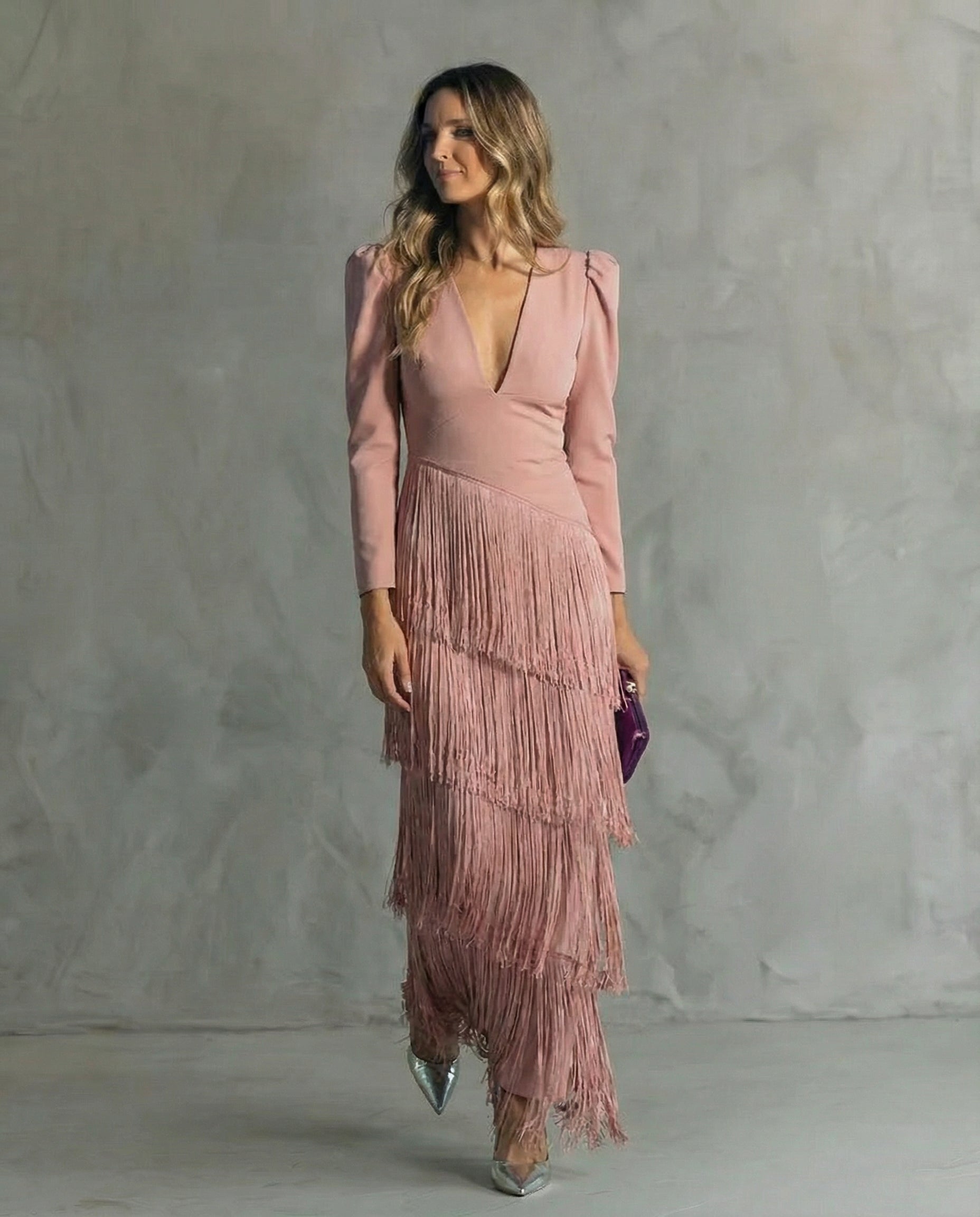 Isabella | Elegant Dress with Fringe Sleeves