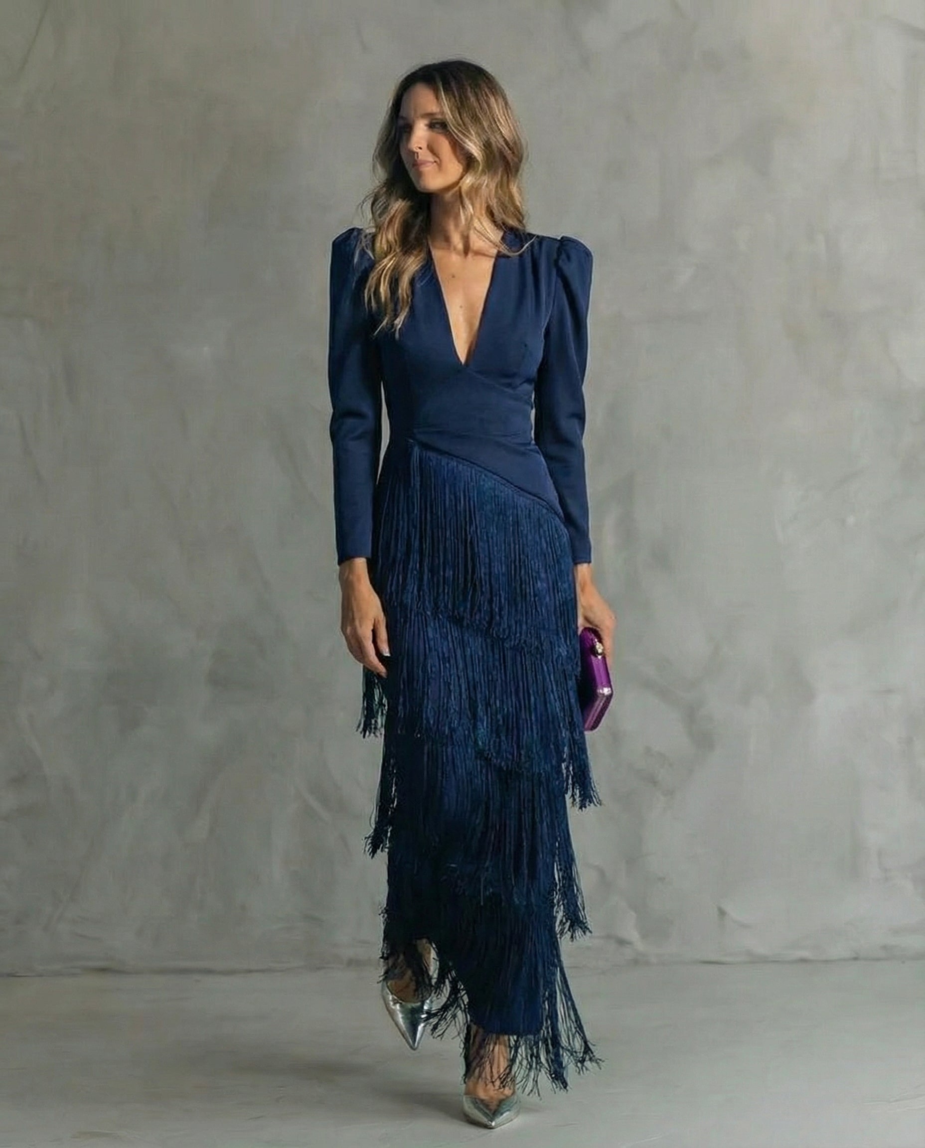 Isabella | Elegant Dress with Fringe Sleeves