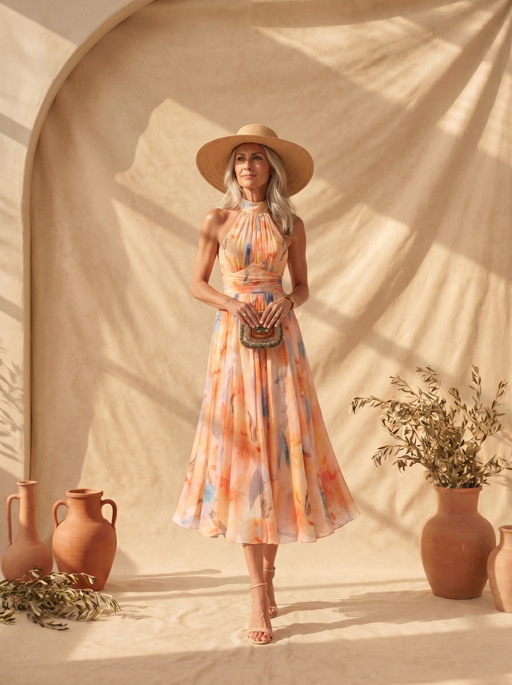 Celeste | Halter Neck Dress with Watercolor Print