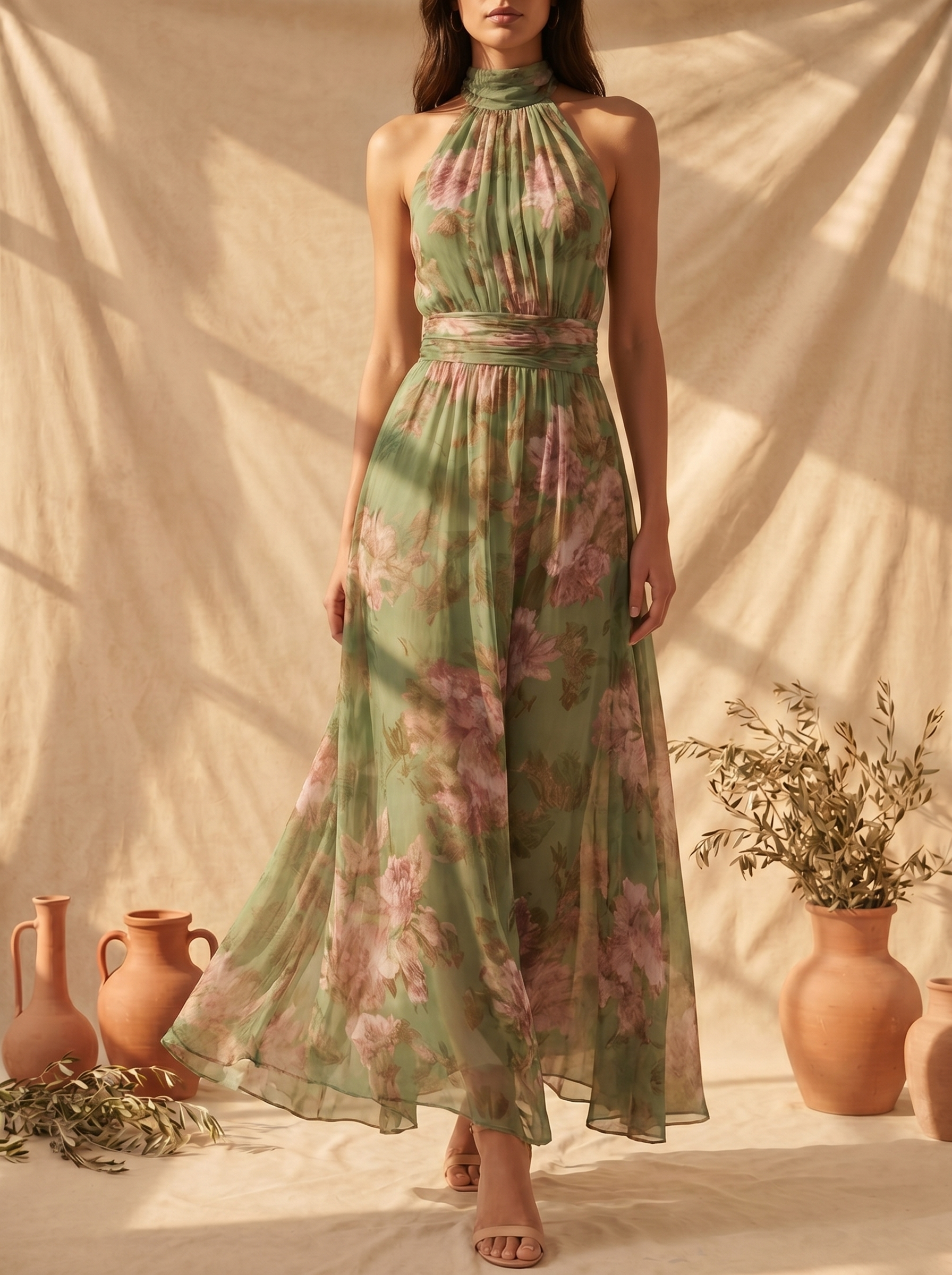 Sofia | Elegant Floral Maxi Halter Dress