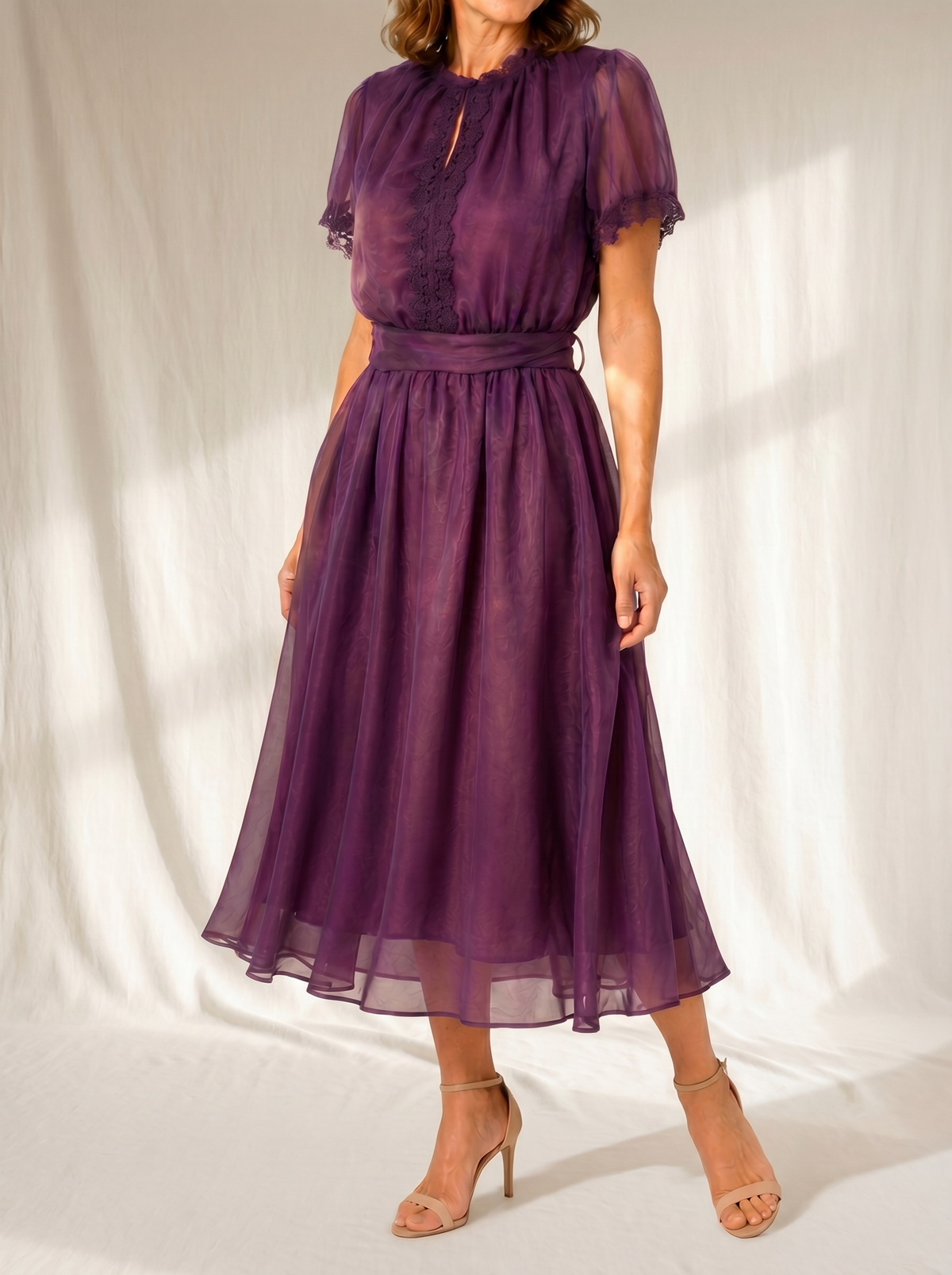 Celeste | Maxi Dress with Drop Neckline and Chiffon Lace Trim
