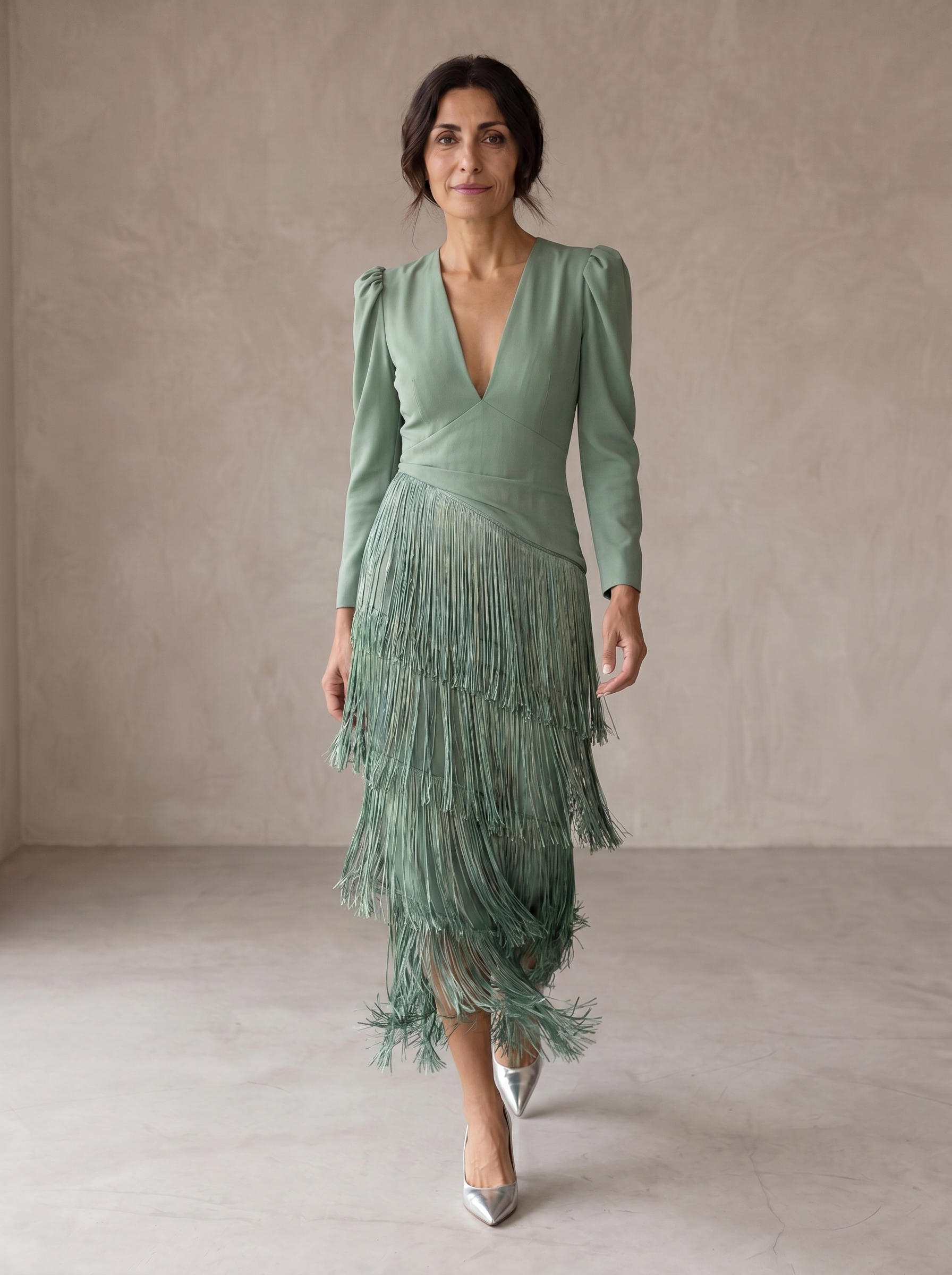 Isabella | Elegant Dress with Fringe Sleeves