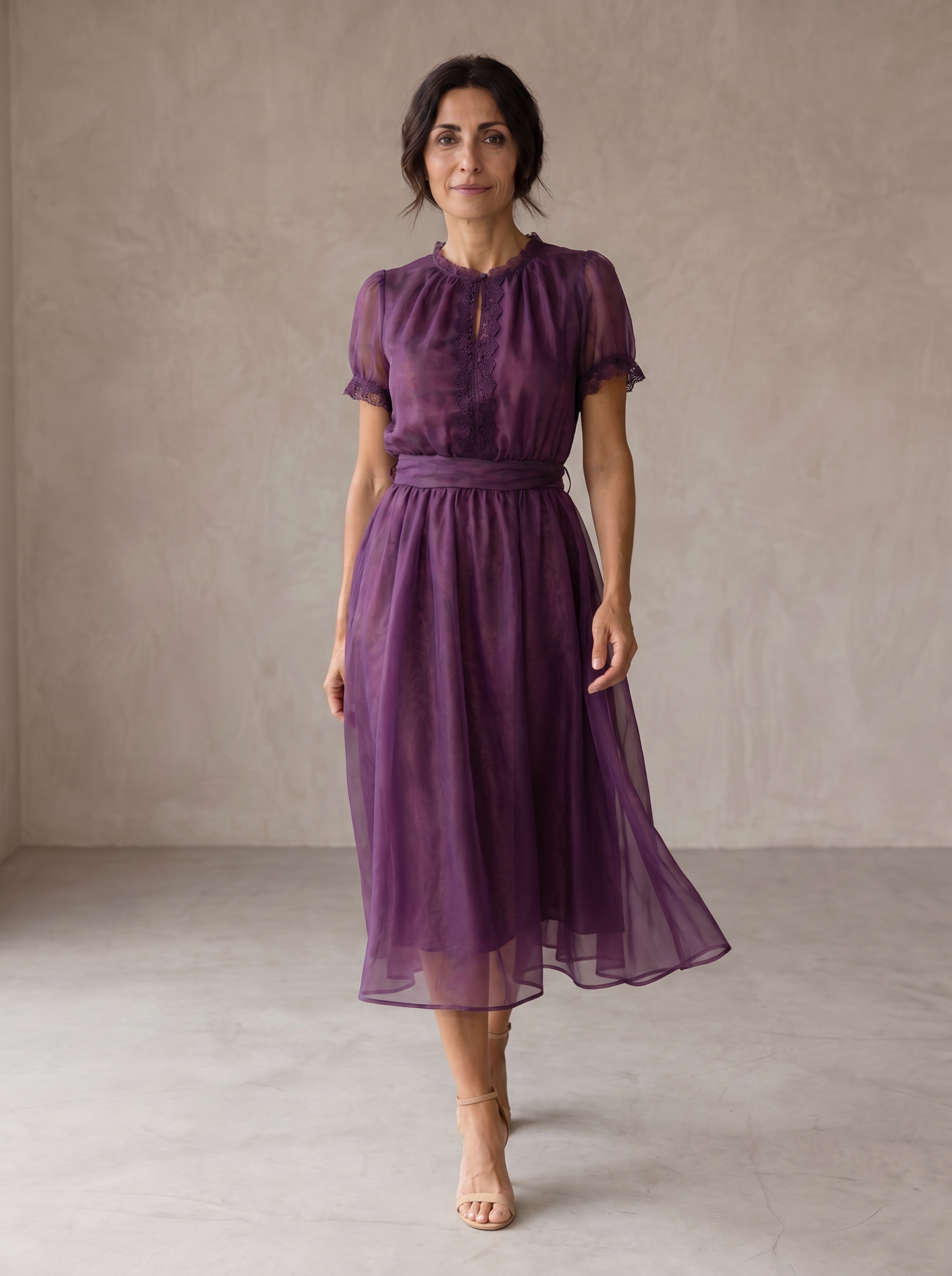 Celeste | Maxi Dress with Drop Neckline and Chiffon Lace Trim
