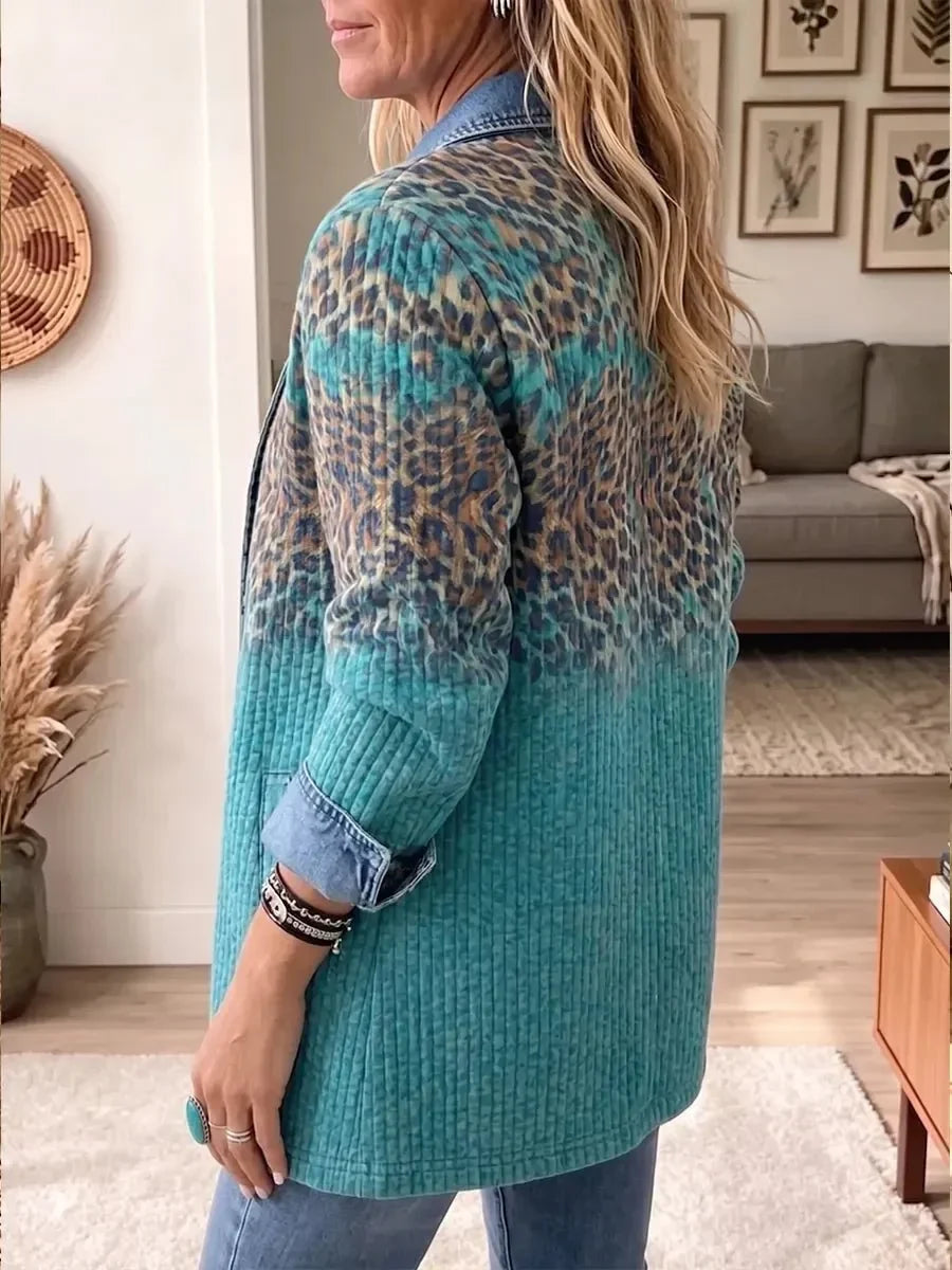 Olivia Vintage Elegant Denim Leopard Print Jacket