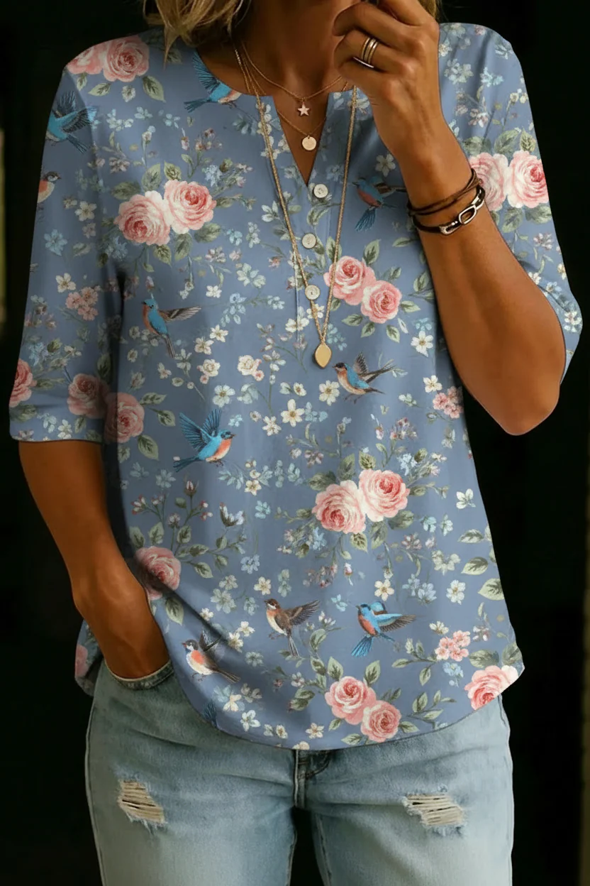 Graciela | Soft Vintage Floral Henley Top