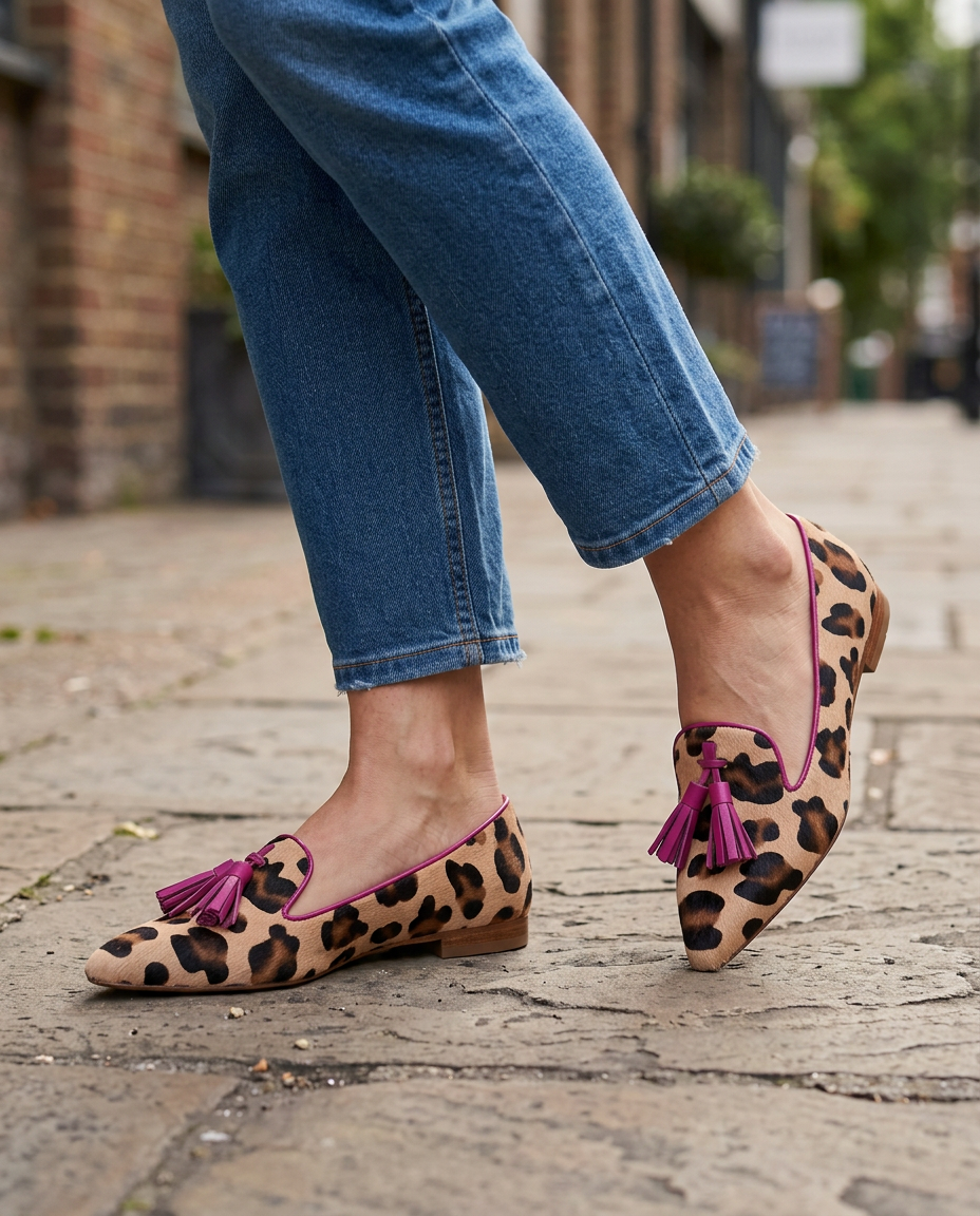 Ginevra Loafers — Leopard Print, Fuchsia Tassels