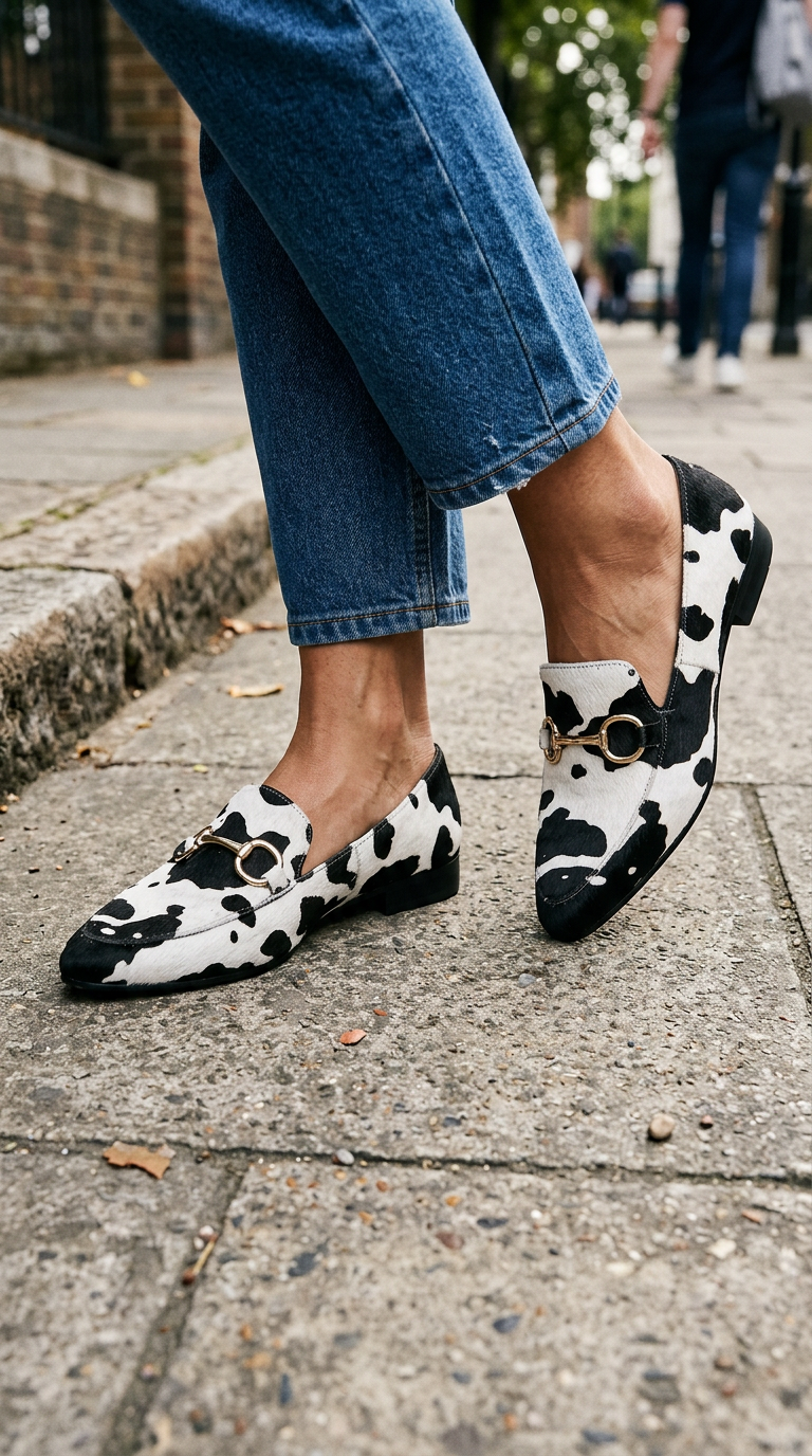 Spotted Haircalf Loafers — Black & White