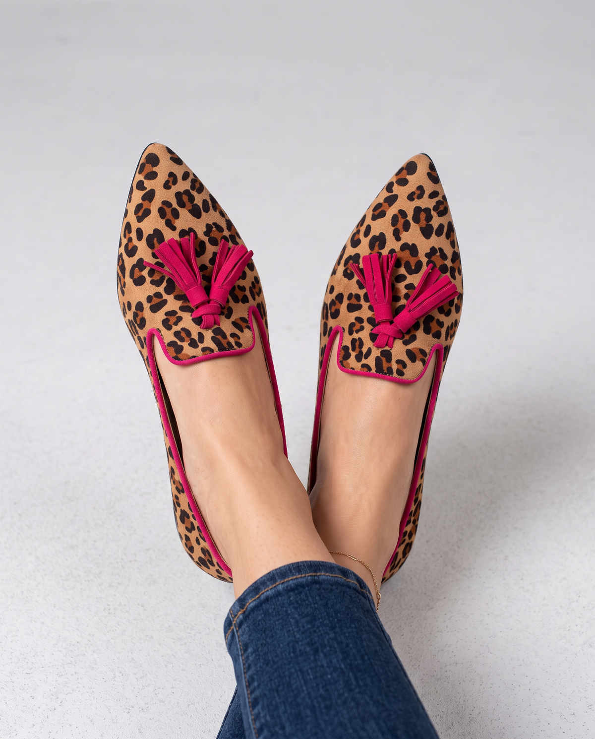 Ginevra Loafers — Suede Leopard Print, Fuchsia Tassels