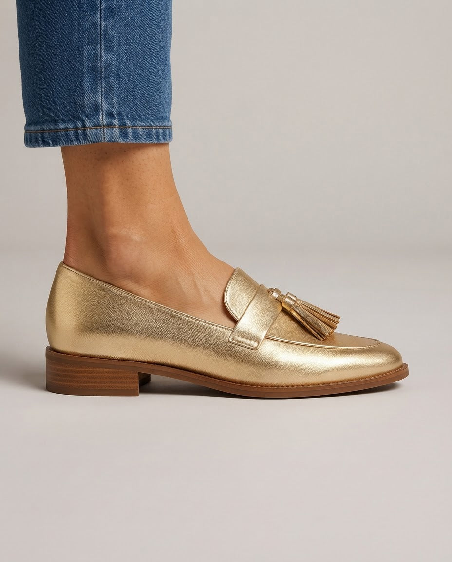 Dorotea Loafers — Gold with Tassels