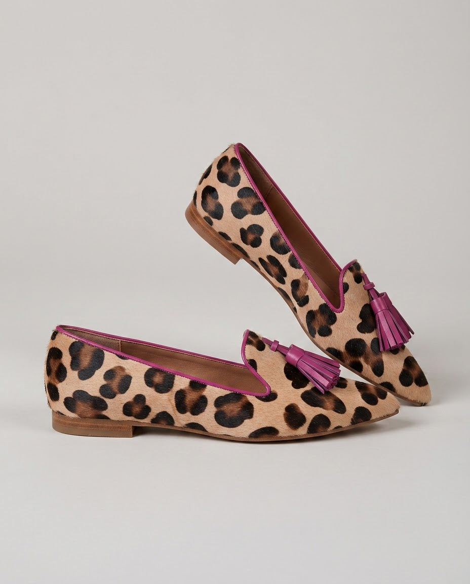 Ginevra Loafers — Leopard Print, Fuchsia Tassels