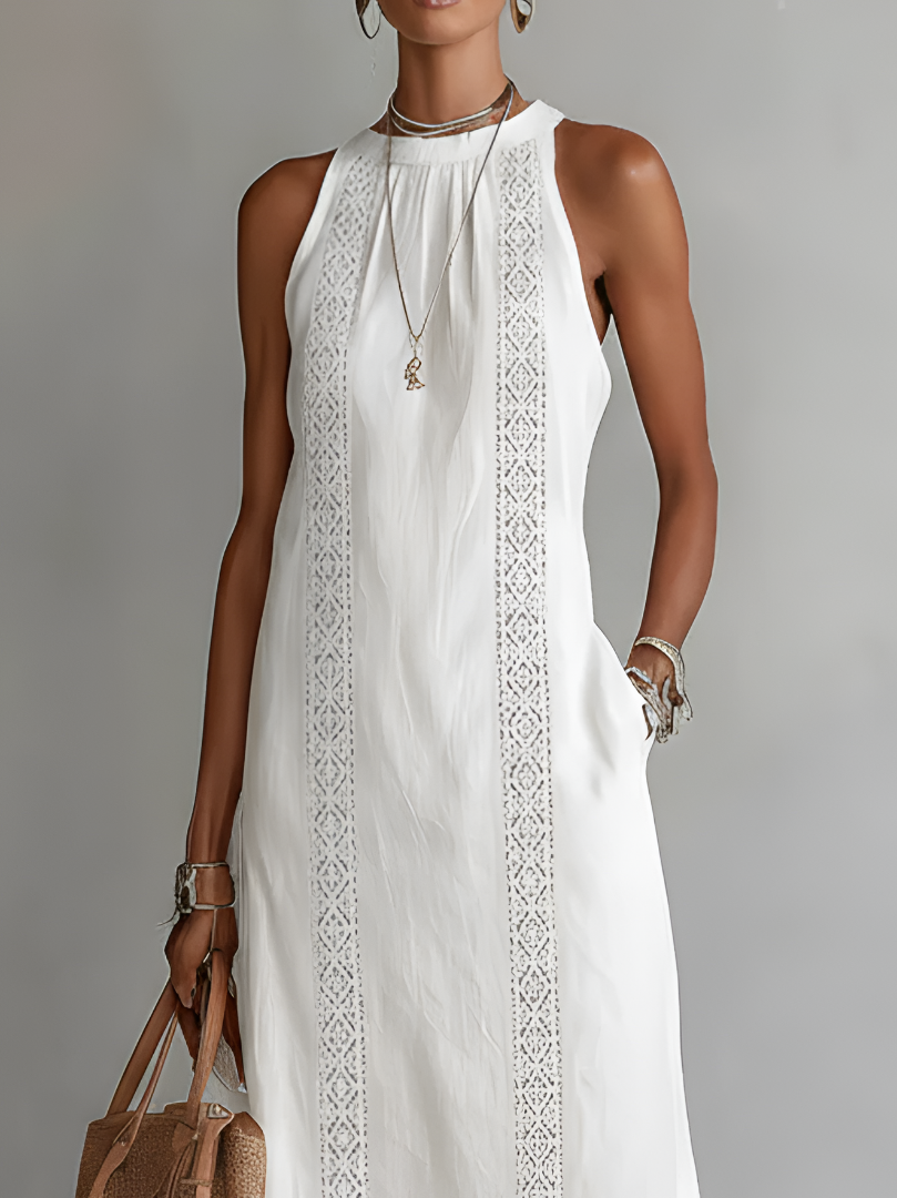 Jimena | Midi dress in linen with Mao collar