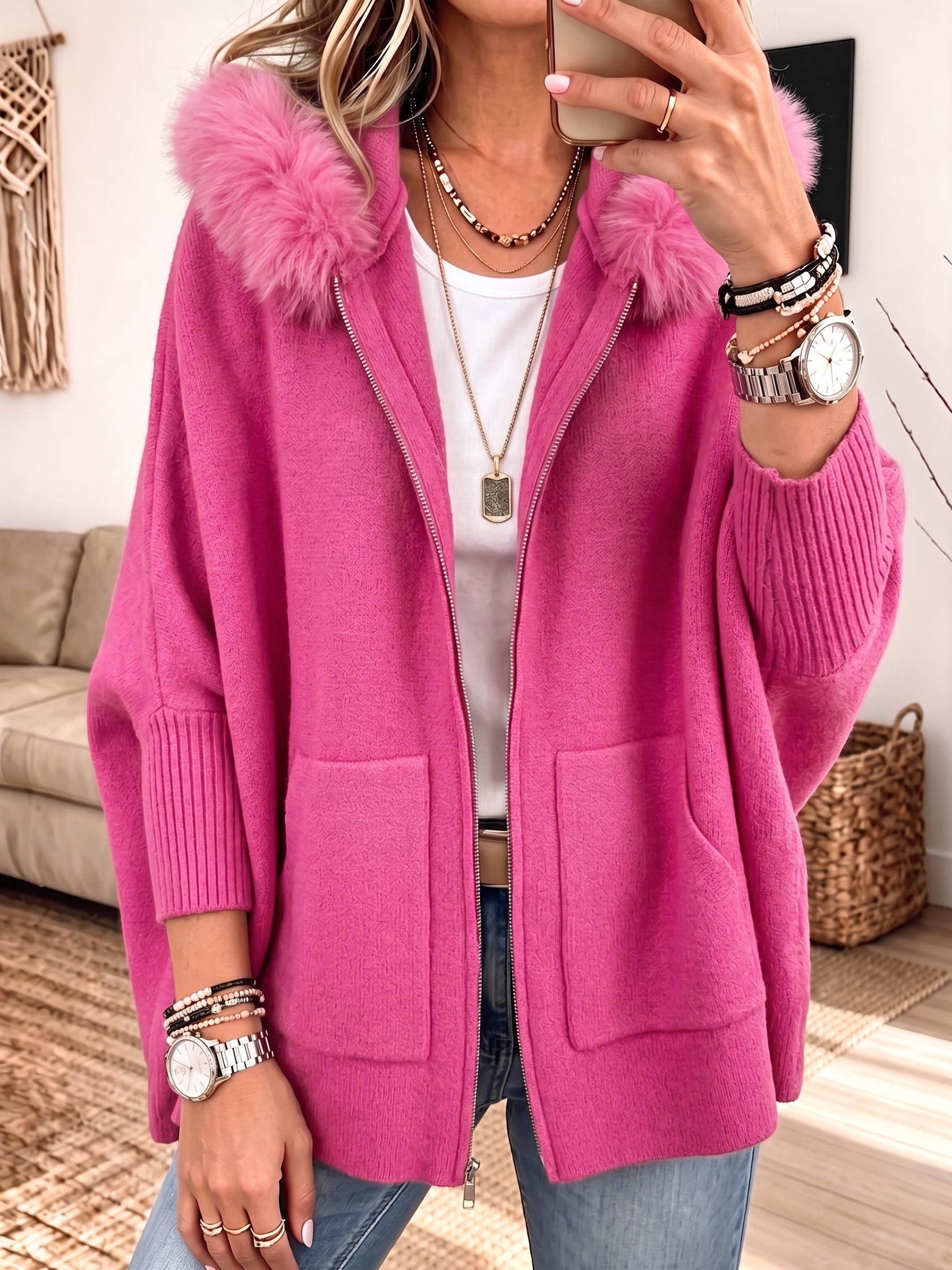 P|H - Cozy Hooded Knit Cardigan Sandra