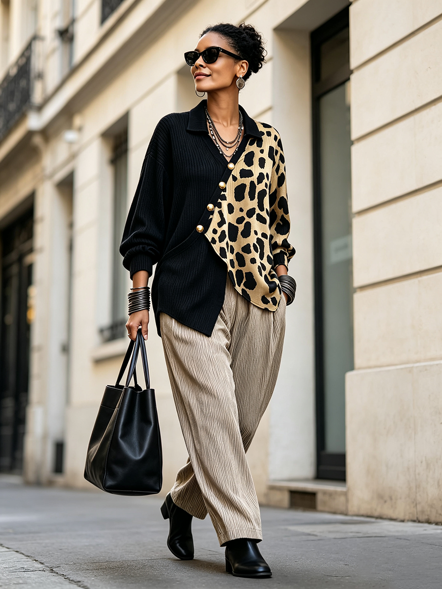 Mila | Bold Leopard Color-block Asymmetric Sweater