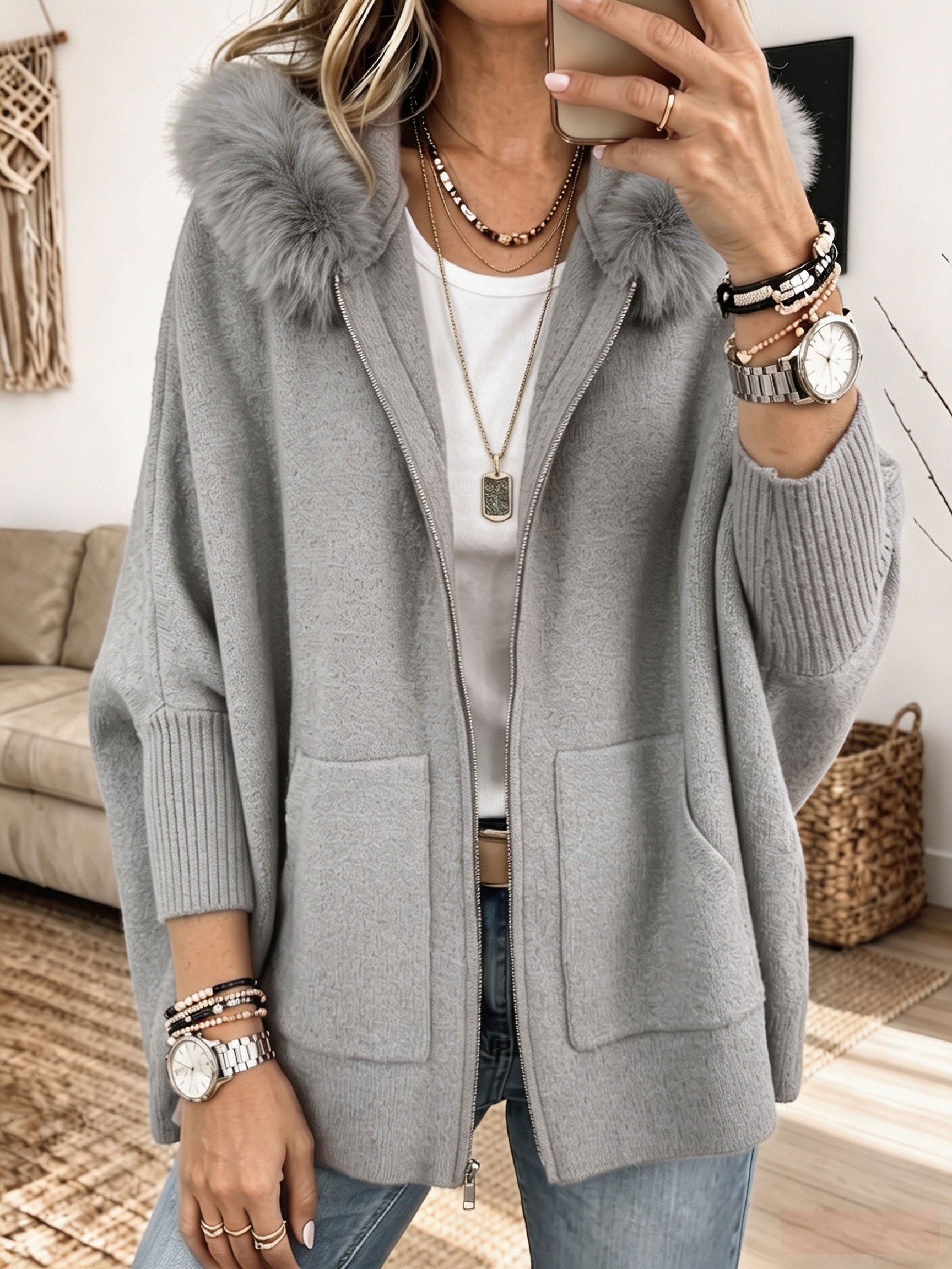 P|H - Cozy Hooded Knit Cardigan Sandra