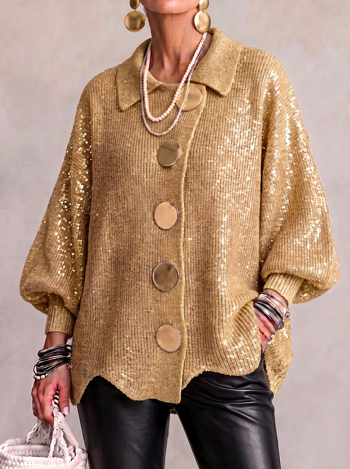 Avery™ | Oversized Collared Knit Cardigan With Large Metal Buttons