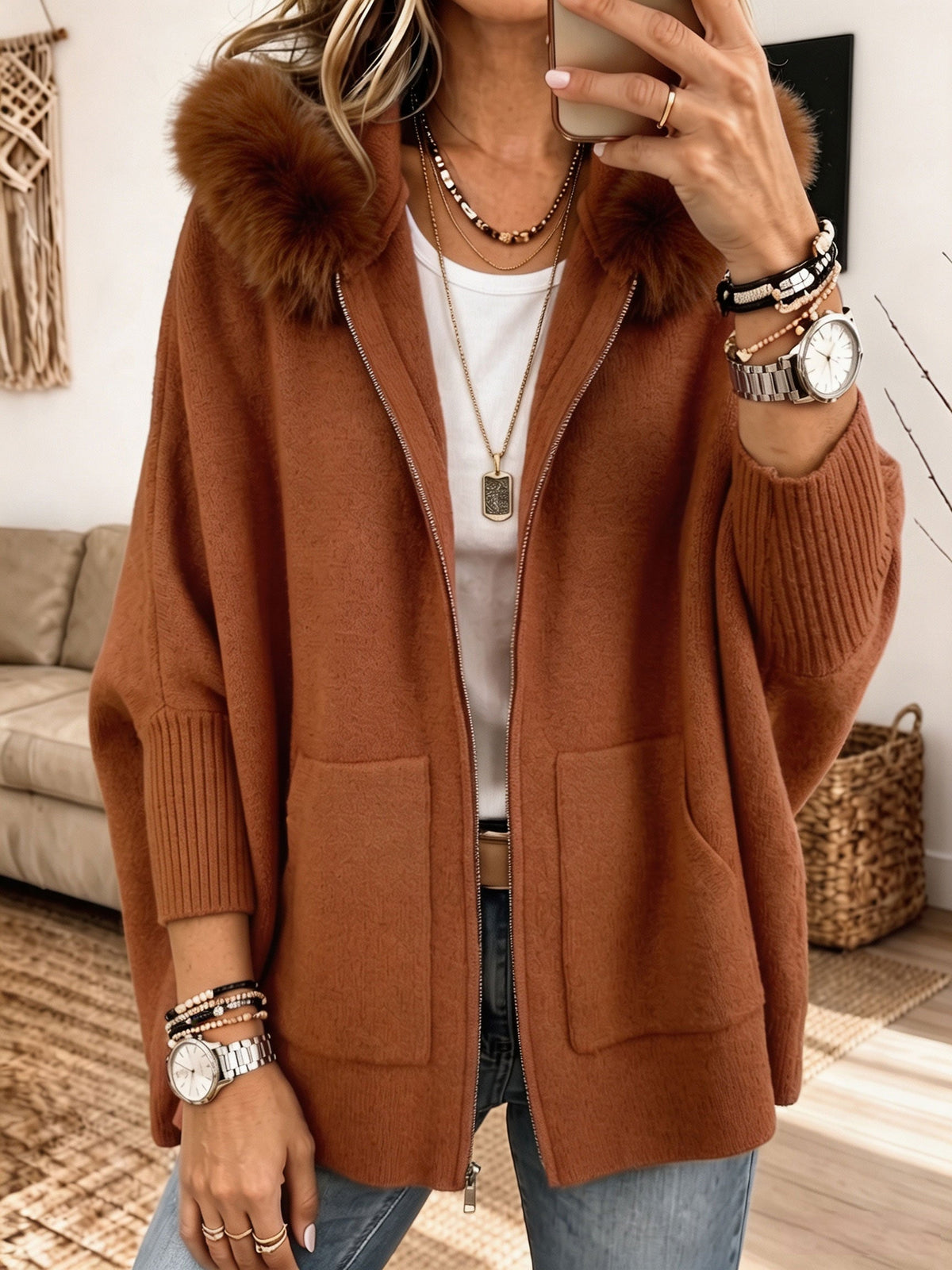 P|H - Cozy Hooded Knit Cardigan Sandra