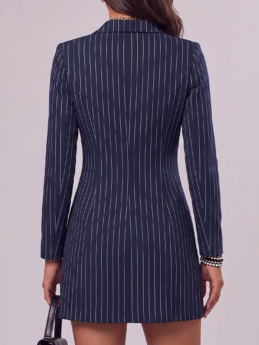 Sadie™ | Women's Striped Printed Lapel Long-sleeved Casual Slim-fit Suit Dress