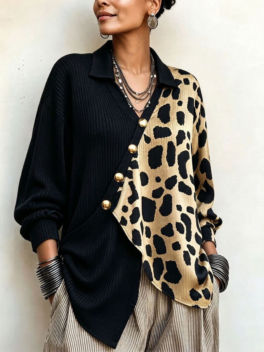 Mila | Bold Leopard Color-block Asymmetric Sweater