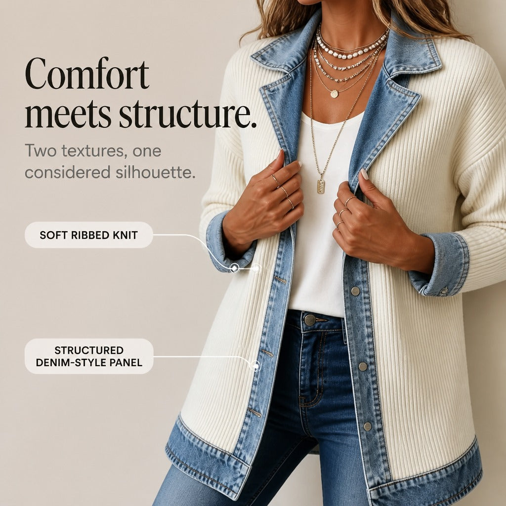 Paige™ | Casual Paneled Ribbed Cotton-blend Denim Jacket