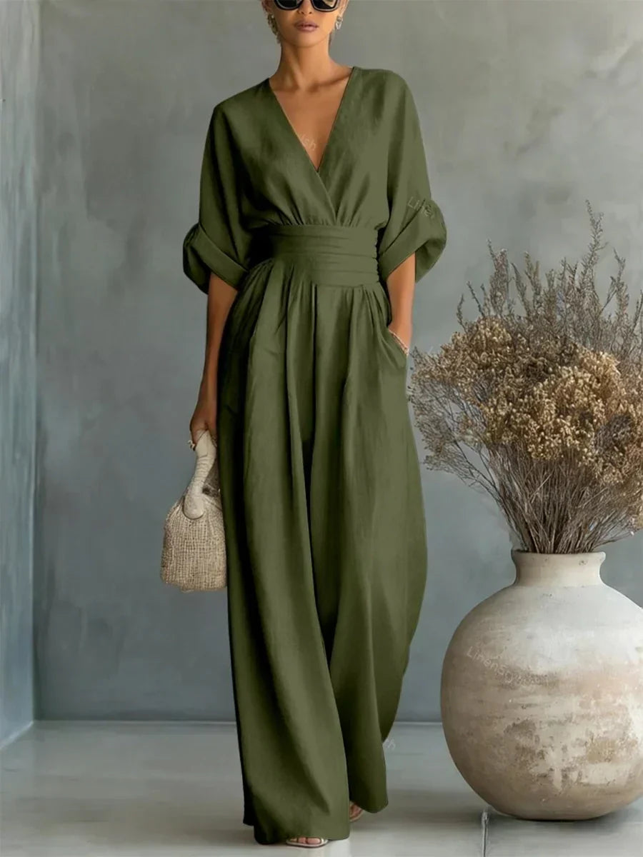 ESSENTIAL - Elegant V-Neck High-Waisted Jumpsuit