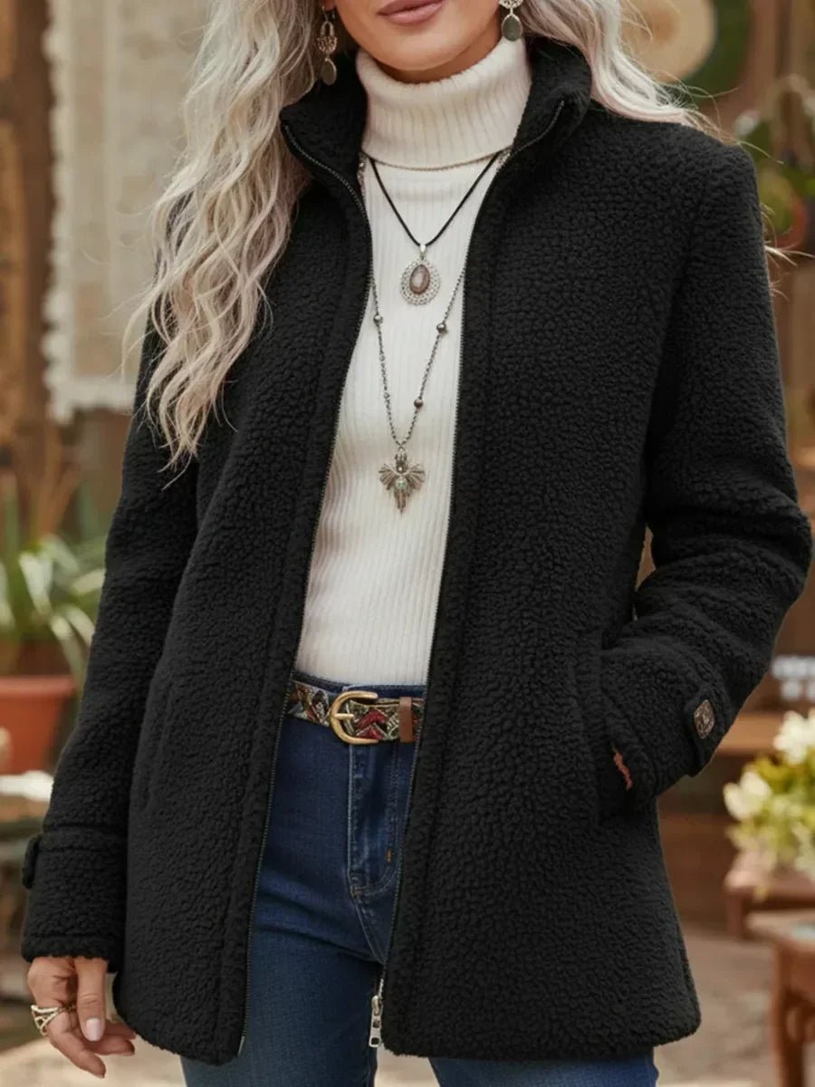 Patricia | Zipped Coat with High Plush Collar